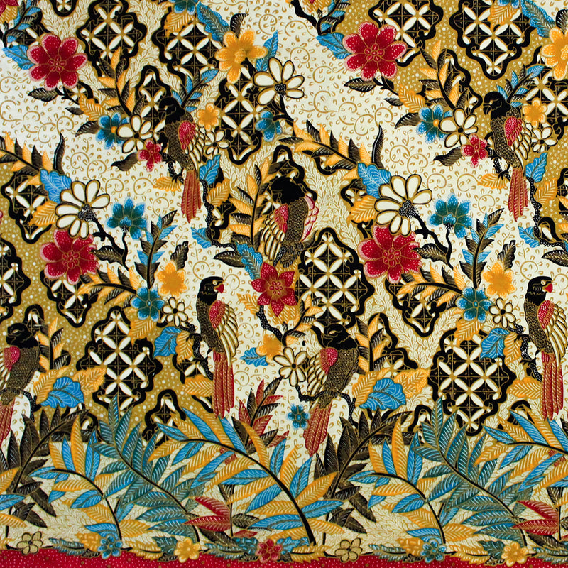 バティック 生地 インドネシア ジャワ更紗 絵画のような鳥と花の