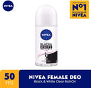 ニベア 女性用 デオドラント ロールオン ブラック＆ホワイト インビジブル クリア 50ml 海外直送品