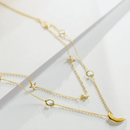 スナカジュエリー インドネシア シルバー925  月と星モチーフ 2連ロングネックレス ゴールド 海外直送品